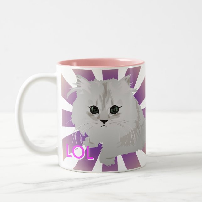Taza blanca mullida del gato (Izquierda)