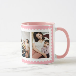 Taza blanca rosada de la foto de familia del marco