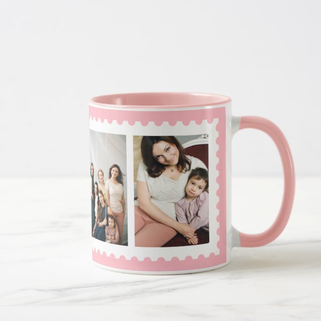 Taza blanca rosada de la foto de familia del marco (Derecha)