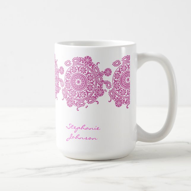 Taza blanca/rosada del ornamento elegante (Derecha)