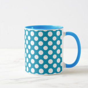 Taza Blanco de moda sobre el jumbo azul de los puntos d