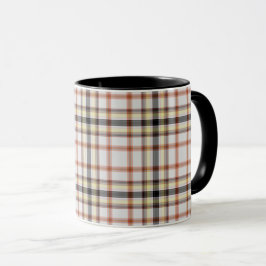 Taza Blanco Naranja negro amarillo Tartán Placa