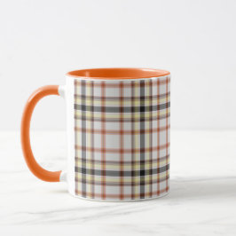 Taza Blanco Naranja negro amarillo Tartán Placa