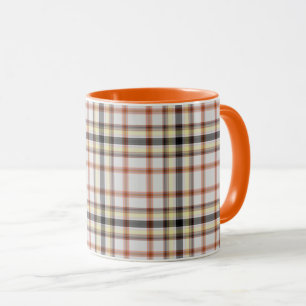 Taza Blanco Naranja negro amarillo Tartán Placa