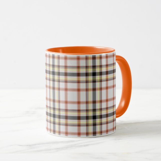 Taza Blanco Naranja negro amarillo Tartán Placa (Anverso derecho)