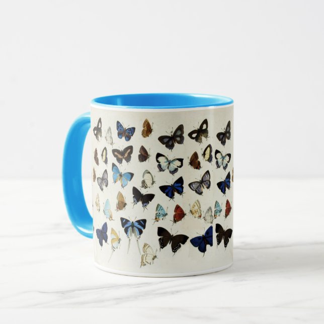 Taza BLANCO NEGRO BLANCO AZUL BUTTERFLIES Belleza Natur (Anverso izquierdo)