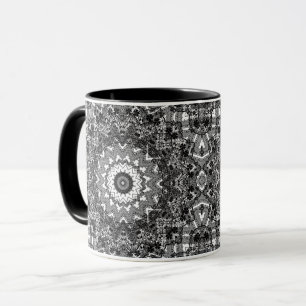 Taza Blanco negro, calado, mandala