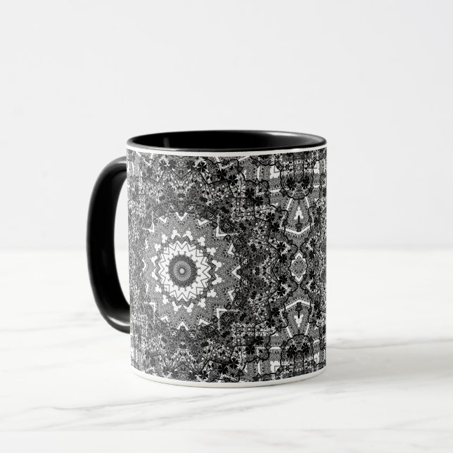 Taza Blanco negro, calado, mandala (Anverso izquierdo)