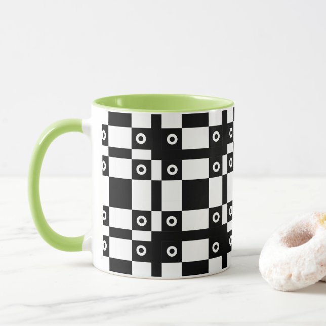 Taza Blanco Negro De Nubes Y Cuadrados (Con donut)