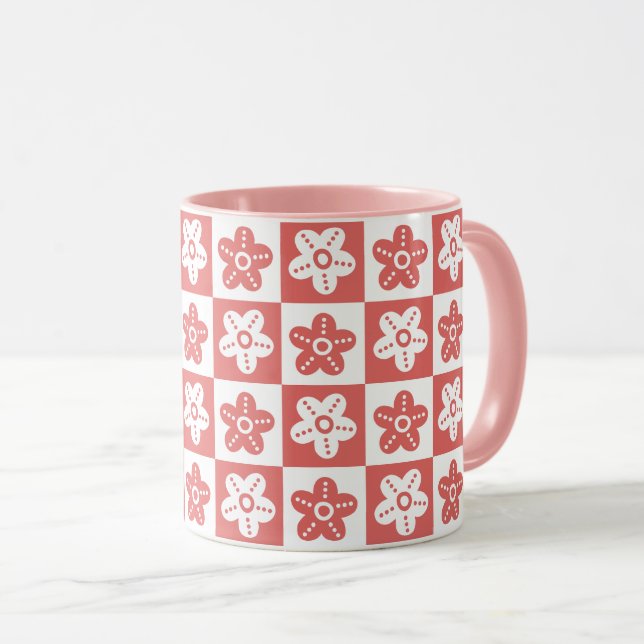 Taza Blanco rojo de la flor de punto (Anverso derecho)
