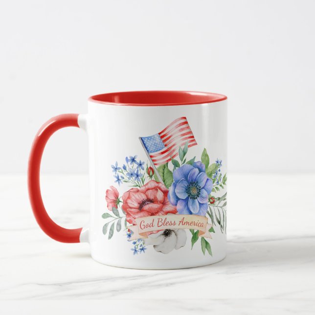 Taza Blanco rojo y azul | Dios bendiga a America Mug (Izquierda)