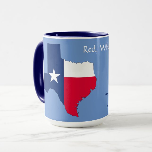 Taza Blanco Rojo y Azul Tejas Orgullo Mug (Anverso izquierdo)