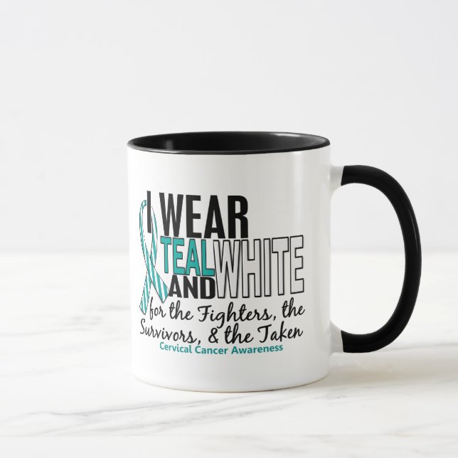 Taza Blanco verde azulado del CÁNCER DE CUELLO DEL (Derecha)