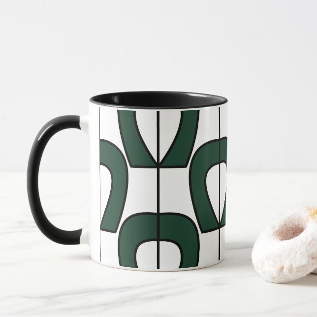 Taza Blanco Verde Moderno Geométrico Abstracto (Con donut)