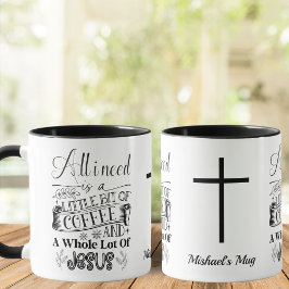 Taza blanco y negro, café y Jesús, cristiano