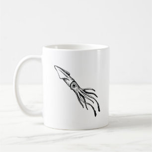Taza blanco y negro del calamar