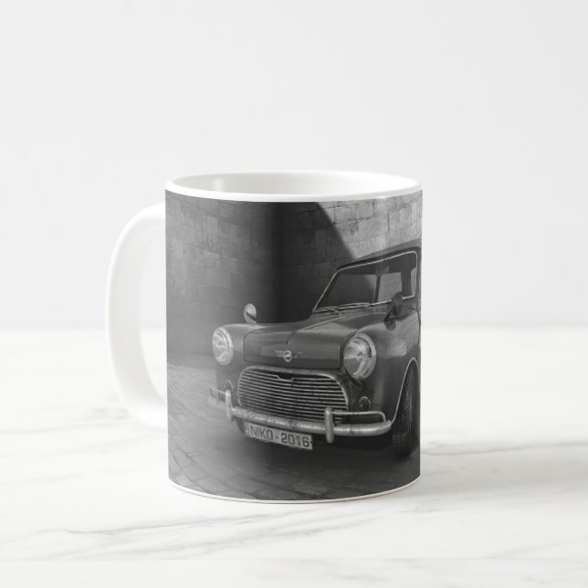 Taza blanco y negro del coche de Mini Cooper del (Anverso izquierdo)