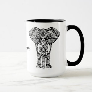 Taza blanco y negro del elefante de la alheña