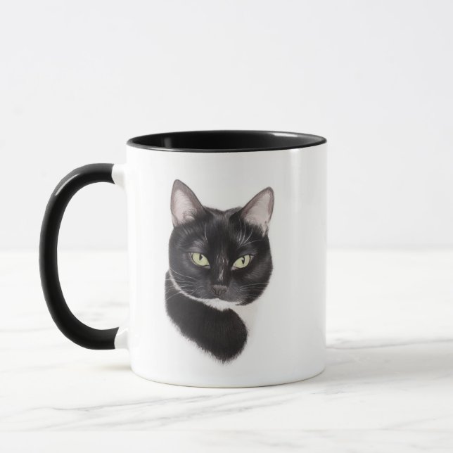 Taza blanco y negro del gato (Izquierda)