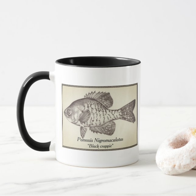 Taza blanco y negro del "Pomoxis" (Con donut)