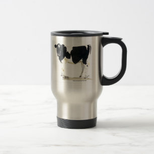 taza blanco y negro del viaje de la vaca