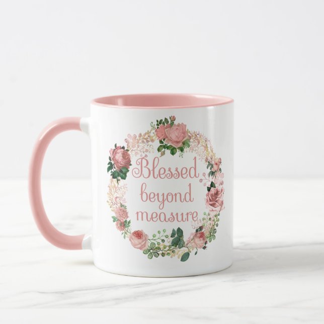 Taza Blessed Beyond Measure/Rubor Pink Floral Bouquet (Izquierda)
