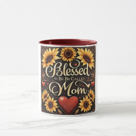 Taza Blessed Mom Sunflowers Hearts Día de la Madre