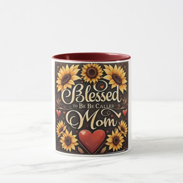 Taza Blessed Mom Sunflowers Hearts Día de la Madre (Centro)