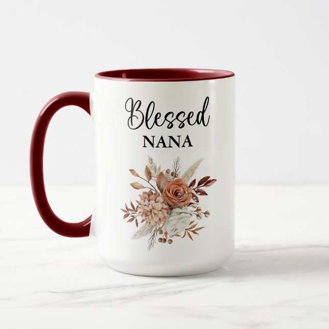 Taza Blessed Nana | Saldo 127:3 | Floral de otoño (Izquierda)