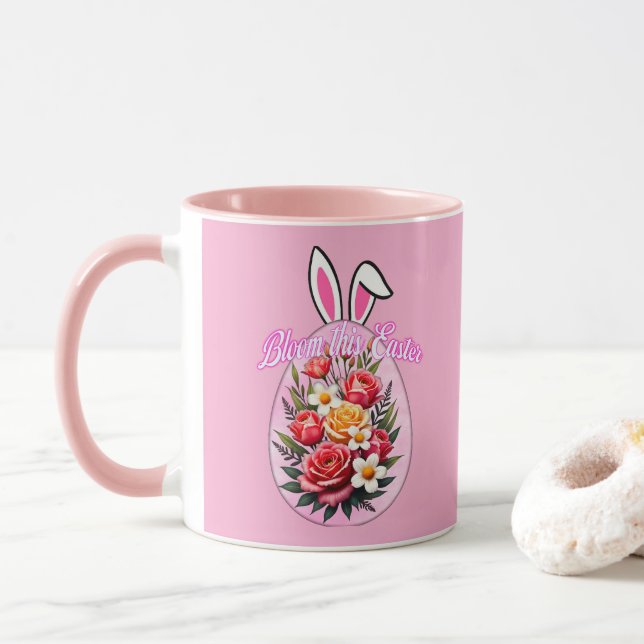 Taza Bloom This Easter – Floral Easter Egg Art - caneca (Con donut)