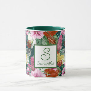 Taza Blooms de paraíso costero retro monocrogramado