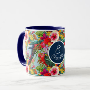 Taza Blooms tropicales de reyes sobre loro personalizad