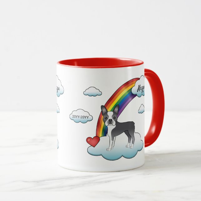 Taza Blue And White Boston Terrier Arcoíris Memorial (Anverso derecho)