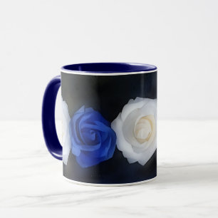 Taza Blue and White Roses Flower Art Mug Cup