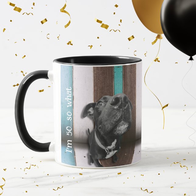 Taza Blue Brown Gracioso 50° Perro cerrar (I'm 50....so what!
Happy 50th birthday and celebrate with this matching party collection!)