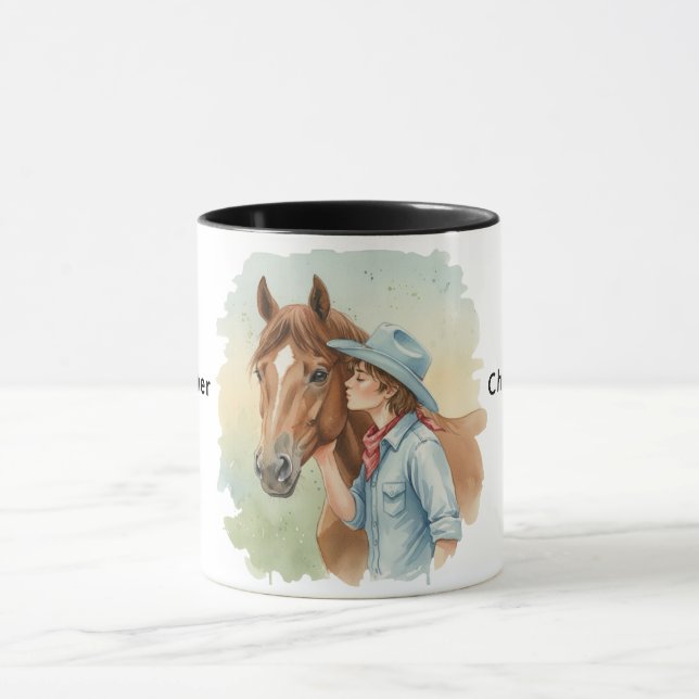 Taza Blue Cowboy Kissing a Horse Birthday Party Gift (Centro)