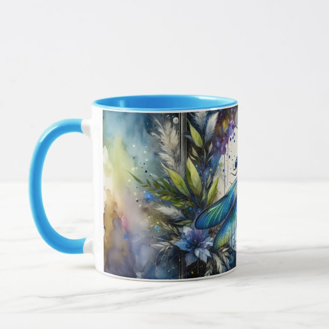 Taza Blue Dragonfly Watercolor Botanical (Izquierda)