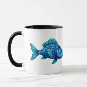 Taza Blue Fish with Spiky Fins and Scales