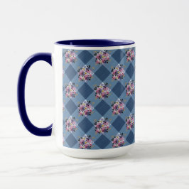 Taza Blue Gingham and Purple Blue Floral Country