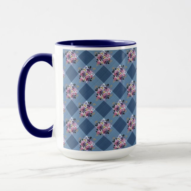 Taza Blue Gingham and Purple Blue Floral Country (Izquierda)