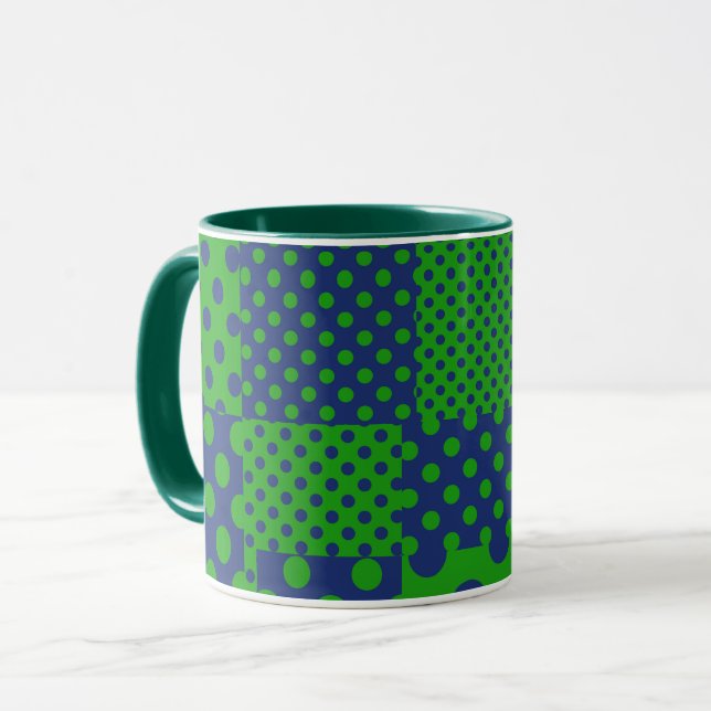 Taza Blue Green Polka Dots Patchwork  (Anverso izquierdo)