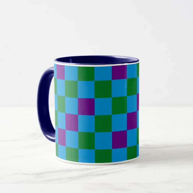Taza Blue Green Purple Checkered Pattern Design  (Anverso izquierdo)