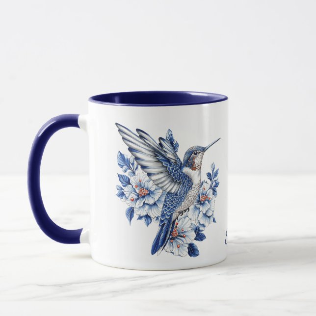 Taza Blue Hummingbird Floral Monogram (Izquierda)