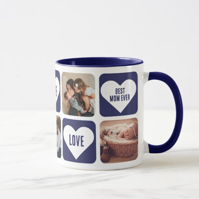 Taza Blue Love Heart Photo Best Mom Ever Mug (Derecha)