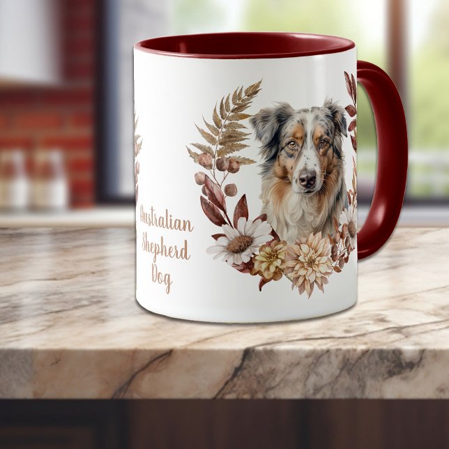 Taza Blue Merle Australian Shepherd Dog Otumn Wreath (Subido por el creador)