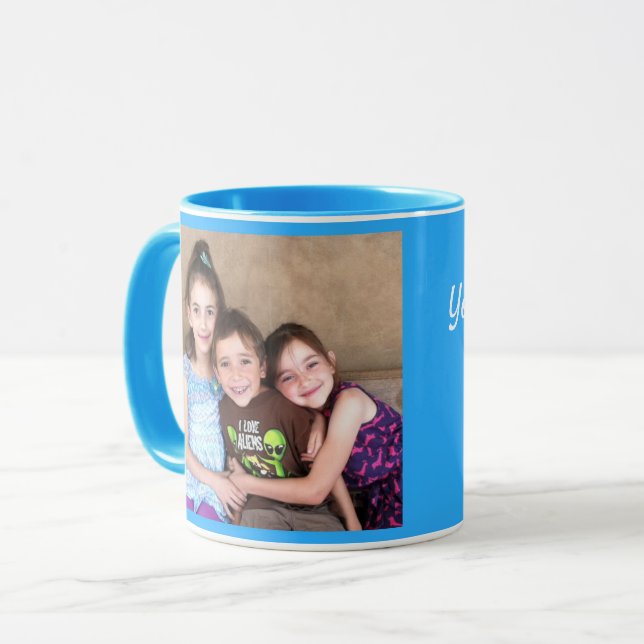 Taza Blue Personalize FOTO PLANTILLA Regalo Café Mug (Anverso izquierdo)