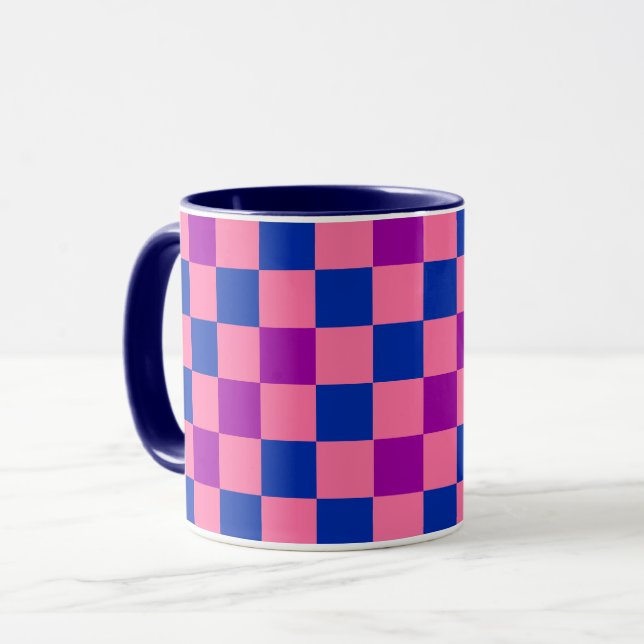 Taza Blue Pink Purple Checkered Pattern Design  (Anverso izquierdo)
