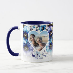 Taza Blue Purple Floral Heart Photo of Mother's Day Gif