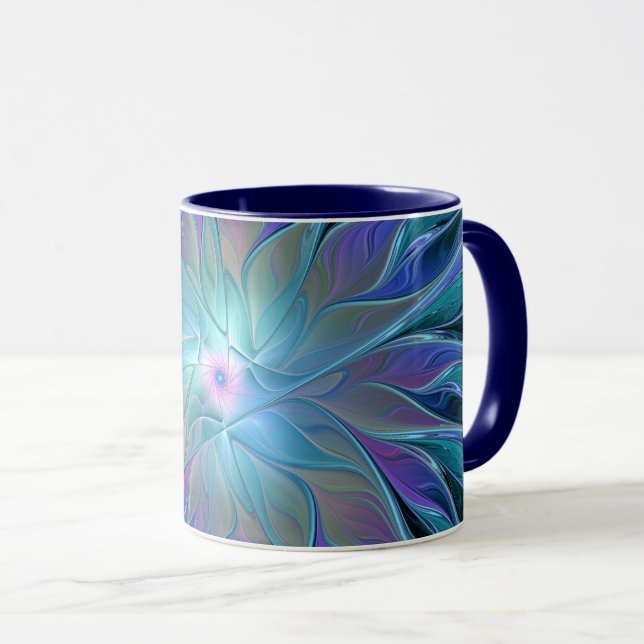 Taza Blue Purple Flower Dream Resumen arte fractal (Anverso derecho)