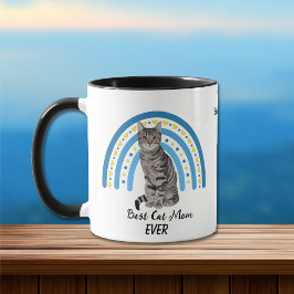 Taza Blue Rainbow Mejor Gray Tabby Cat Mom Mug